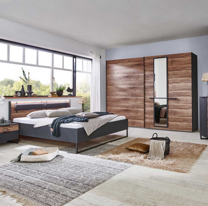 Armoire de chambre industrielle marron et graphite